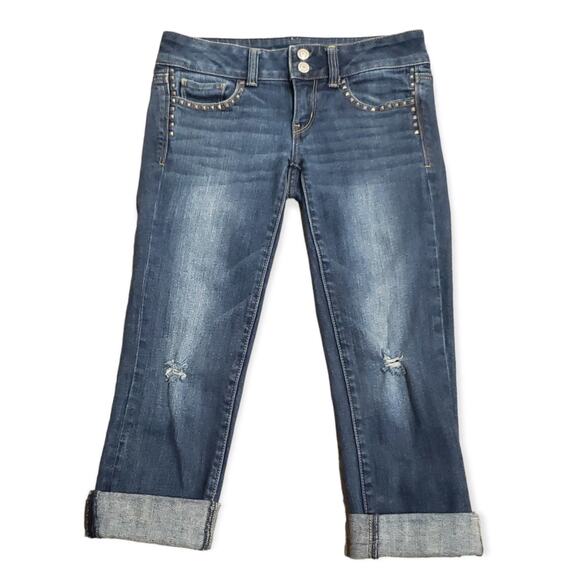 American Eagle Artist Stretch Capri / Ankle Cropped Dark Wash Distressed Jeans - Picture 1 of 7